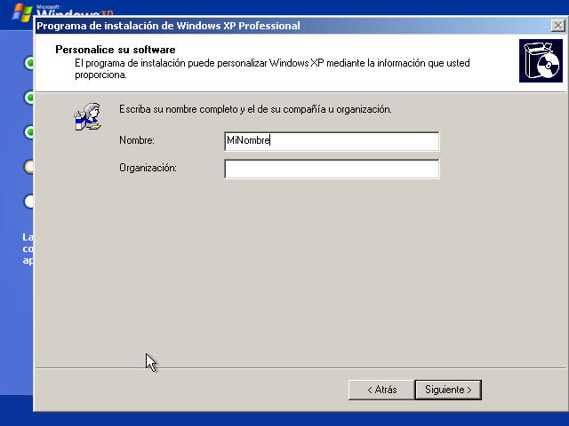Instalar Windows XP, 12, Datos personales