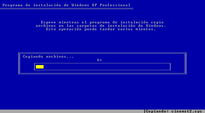 Instalar Windows XP, 09, Informacion sobre la copia de archivos