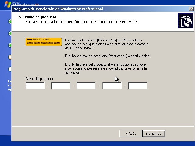 Instalar Windows XP, 13, Clave de windows