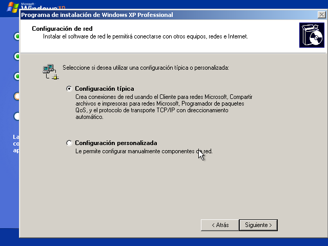 Instalar Windows XP, 16, Opciones de red