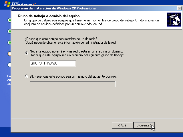 Instalar Windows XP, 17, Dominio y grupo de trabajo