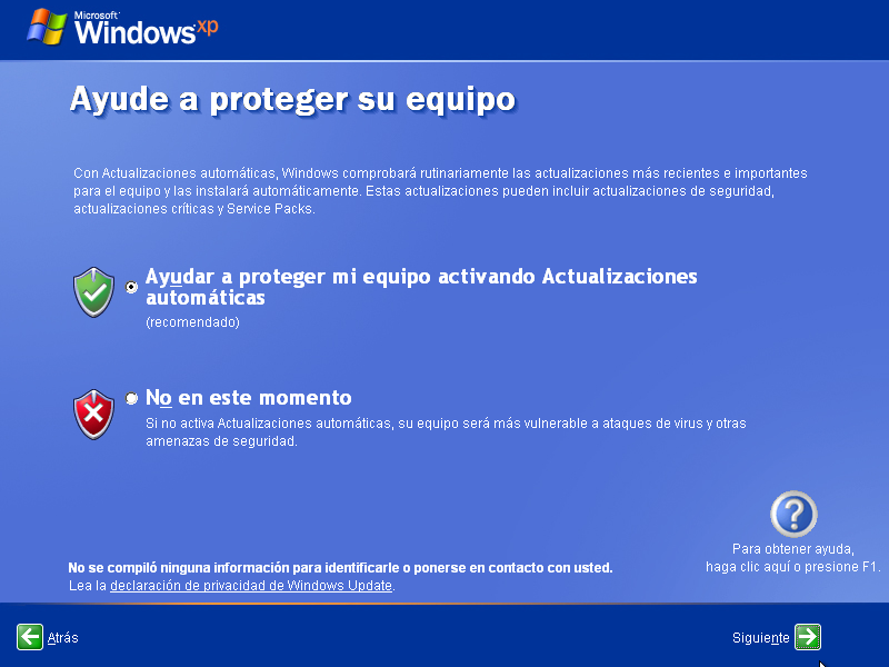 Instalar Windows XP, 23, Actualizaciones automáticas